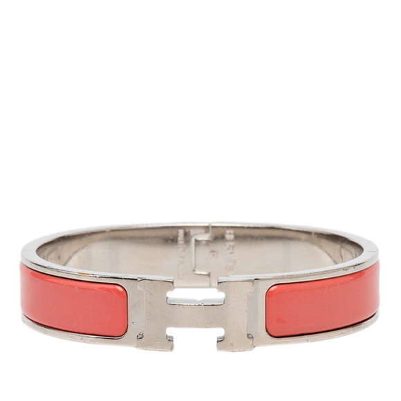 HERMES Jewelry - Hermes Click H PM Enamel Bracelet Bangle Pink Silver Metal Women's HERMES